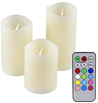 IOIO 3er Echtwachskerzen-Set mit Fernbedienung und Farbwechsel, LED 48, 40138, Beige