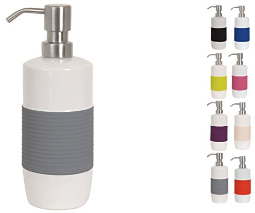 MSV Seifenspender Moorea Flüssigseifen-Spender Keramik, 7,5 x 7,5 x 21 cm - 400ml - Grau