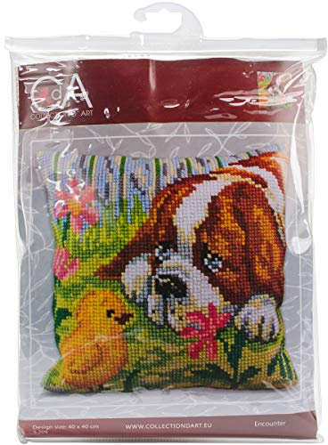 Collection d'Art CdA Kreuzstichkissen Hund und Küken 5209, 40x40cm, Stickbild vorgezeichnet