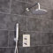 ECOSPA Concealed Twin Thermostatic Shower Mixer Valve in Chrome with 2 Outlets, 2 Round Handles and Round Overhead Drencher Plus Shower Handset Kit, Anti-Scalding Safety Feature, WRAS Approved