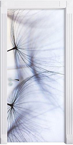 Stil.Zeit Möbel Weiße Pusteblumen als Türtapete, Format: 200x90cm, Türbild, Türaufkleber, Tür Deko, Türsticker