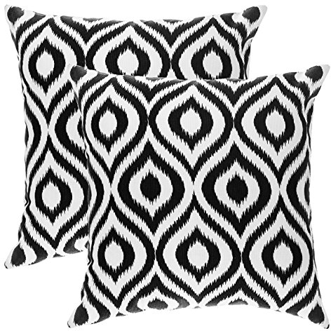 TreeWool Dekorativer Kissenbezug (45 x 45 cm, Schwarz) Ikat Ogee Design 100% Baumwolle (2er Pack)