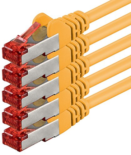 1aTTack.de Cat6 Ethernet Cable 5x 1m RJ45 - LAN Router - yellow | SFTP PIMF shielding reduces interference; RJ45 LAN cable for router, switch, PC, console, Smart TV and Ethernet networks
