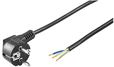 Goobay 96033 Gewinkeltes Stromkabel / Offene Kabelenden & angepresste Aderendhülsen / 90 Grad Schutzkontaktstecker / Universelles Netzkabel / Schwarz / 3m