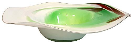 Oberstdorfer Glashütte Schale Grosse farbige Glasschale grün Weiss beige marmoriert Kristallglas mundgeblasen Durchmesser ca. 28 cm Höhe ca. 7 cm