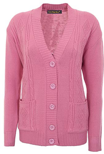 Lets Shop Shop New Classic Womens Cardigan Ladies Sizes 10-20 Cable Knit Long Sleeve Aran Type Pink