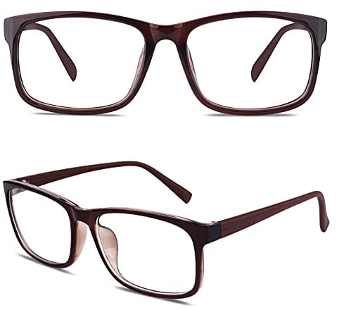 CGID CN12 Brille Extra Schmaler Rahmen! Slim Rechteck Nerd Clear Brille, A Braun,