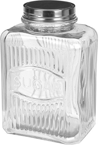Rammento 1.25L Clear Glass Sugar Canister with Airtight Screw Lid | 18 x 12cm Dishwasher-Safe Ribbed Glass Mason Storage Jar | Sugar Pot with Lid, Coffee Station Accessories & Kitchen Pantry Storage