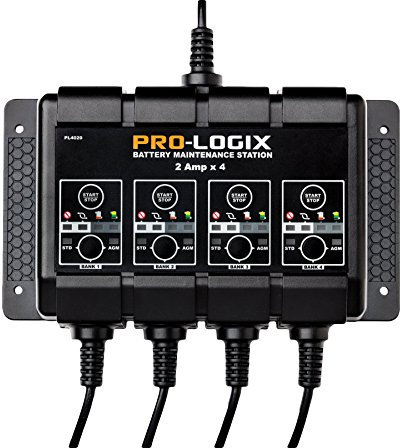 Clore Automotive PL4020, Pro-Logix 4-Bank, 8-Amp (2-Amp Per Bank) Fully Automatic Smart Charger, 12V Battery Charger, Battery Maintainer, Desulfator with Temperature Compensation, Black