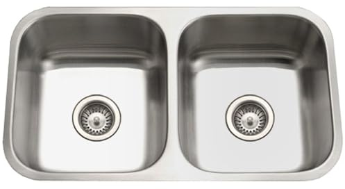 Houzer Eston Stainless Steel Kitchen Sink: 31 Inch Undermount 50/50 Double Bowl Sink, Durable & Versatile, Essential for Home & Apartment: STD-2100-1