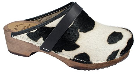 MB Clogs Original Schwedenclogs, Holzclogs, Kuhhaarclogs, Fellclogs, weiß/Schwarz