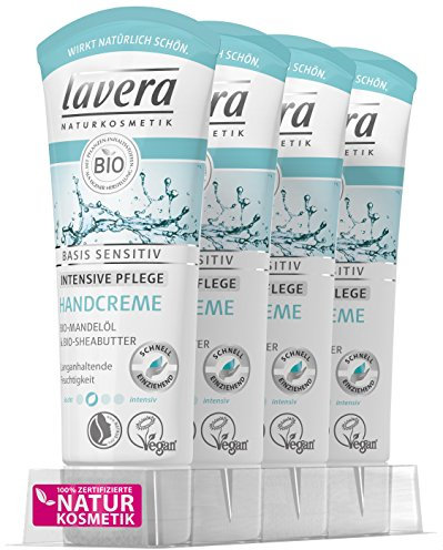 lavera Hand Cream Basic Sensitive Organic Almond Oil & Organic Shea Butter Intensive Hand Care Vegan Organic Natural & Innovative Hand Care Natural Cosmetics Pack of 4 (4 x 75 ml)