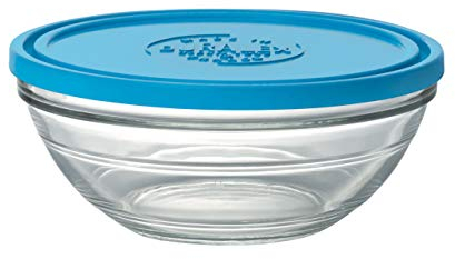DURALEX LYS 9068AM06 Ensaladera Redonda con Tapa de Cristal Transparente/Azul, 23,2 cm
