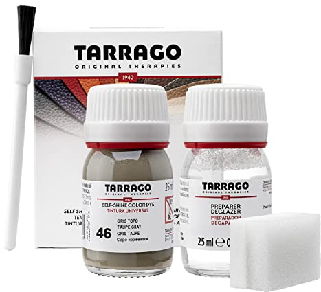 Tarrago | Kit 25 ml di colorante auto-lucido | Tintura autolucidante per scarpe, accessori e primer | Copre sfregamenti e calzature Talpa grigia (46)
