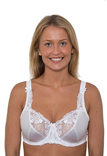 Gemm Ladies Large Bosom Plus Size Bra Underwired Firm Control Bra D-J Cup (34 DD, White)