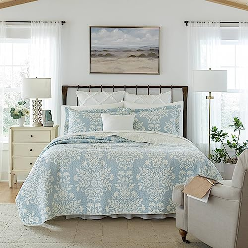 Laura Ashley - Twin Quilt Set, Reversible Cotton Bedding with Matching Sham, Home Decor for All Seasons (Rowland Blue, Twin)