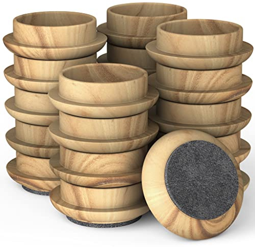 Medipaq Felt Castor Cups for Wooden Floors – 24 x Large 60mm Chair Leg Floor Protectors & Floor Protectors for Furniture Legs, Dark Wood Grain