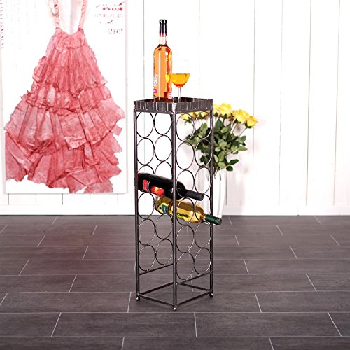 DESIGN DELIGHTS Vintage FLASCHENREGAL Provence | 78 cm, Metall, 12 Flaschen | Weinregal, Metall Weinständer, Flaschenhalter, Deko Säule, Blumensäule, Weinflaschenhalter Antik
