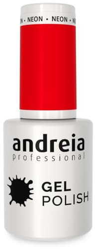 Andreia Semi-Permanent Nail Gel Polish for UV/LED Lamp - Intense Shine and 4 weeks Lasting French Manicure Nail Gel Varnish - Colour 265 Neon Red - Shades of Neon - 10.5 ml