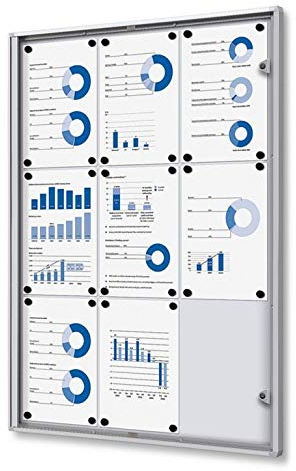 Schaukasten innen 9x DIN A4 | stabil & abschließbar | Info-Vitrine mit SAN-Glasfront | magnetische Rückwand, beschreibbar | ideal für Innenbereich & Wandmontage