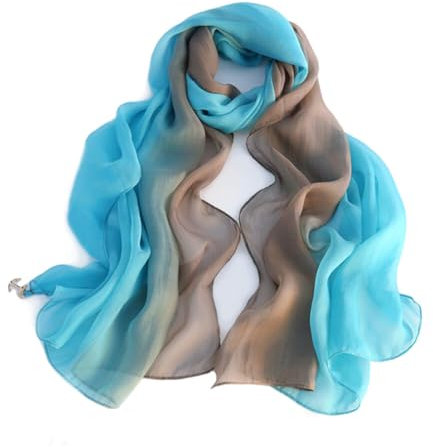 Forever Angel Lange Georgette Seidentuch 100% Seiden-schals Stola in Farbverlauf Farbe Hellblau/Grau