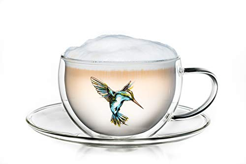 Creano Tasse isotherme Hummi à Double Paroi, pour Thé/Latte Macchiato, Tasse Colibri Avec Soucoupe | 250ml dans une Boîte Vadeau exclusive, Bleu