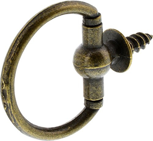 Hillman 122214 Antique Brass Plated Decorative 1-1/8 Inch Round Screw Ring | Turns into the wood back, swiveling loop hangs it flat and level, art, mirrors, photos, corrosion-resistant, gold tone