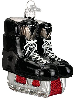 Old World Christmas Hockey Skates Glass Blown Ornament for Christmas Tree, Handcrafted Holiday Decoration, Sport Collection