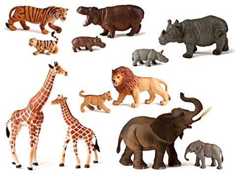 Miniland 25137 - Wildtiere Mütter mit Jungen 12 Figuren, Dose mit Griff