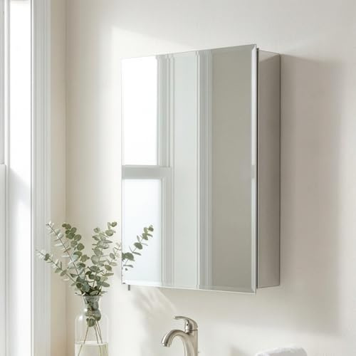 Croydex Haven 76 x 61cm Bathroom Mirror Cabinet - No Assembly Required | Flexi-Fix™ easy fit bracket | Recessed or suface mounted | 2 Adjustable Shelves | Wide 165 Hinges | Reversible Door