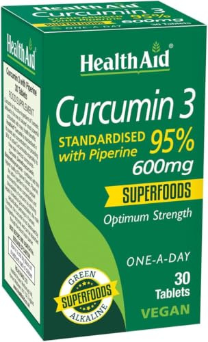 HealthAid Curcumin 3 Vegan Tablets – High Strength Turmeric Curcumin Supplement with Black Pepper Extract – Supports Joint Health, Normal Inflammatory Response & Antioxidant Protection – 30 Tablets