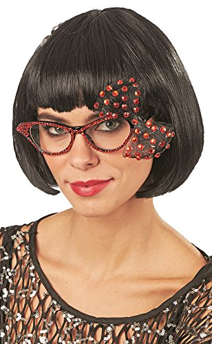 Elbenwald Cat Eye Brille mit Strass und Schleife - Rot - Toll zum 50er 60er Jahre Rockabilly Kostüm