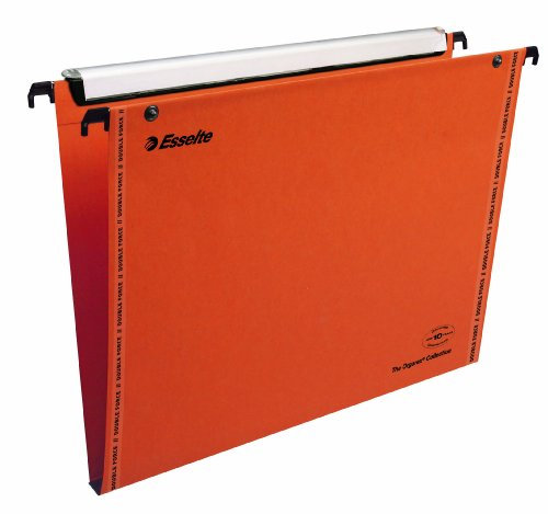 Esselte VGM VisioPlus - Dossiers Suspendus A4 Verticaux, Capacité 200 Feuilles, Fond 15 mm, Entraxe 330 mm, Porte-Étiquette XL Intégré, Lot de 25, Orange, 49940