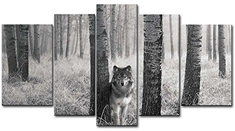 5 Tafeln Wand-Kunst Bild Wachsam Wolf Augen In der Wildnis Drucke auf Leinwand Das Tier Bilder Öl Für zu Hause Moderne Dekoration Druckdekor