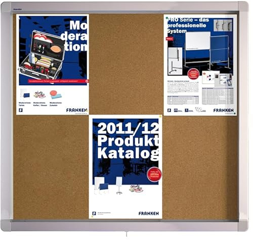 FRANKEN Schaukasten ECO für den Außenbereich, Klapptür, 8x A4, 98 x 70,4 x 4,5 cm, Kork, pinnbar, mit Aluminiumrahmen zur Wandmontage, SK8KE