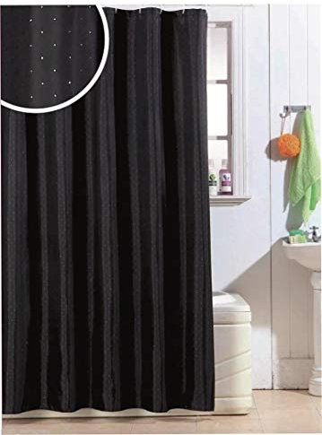 Duschvorhang, luxuriös, Schwarz oder Weiß mit Glitzersteinen, Polyester, beschwerter Saum, Schwarz