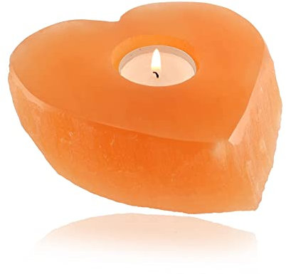 Budawi® Selenit Herz Teelichthalter Edelstein Dekoherz poliert & naturbelassen Selenitherz