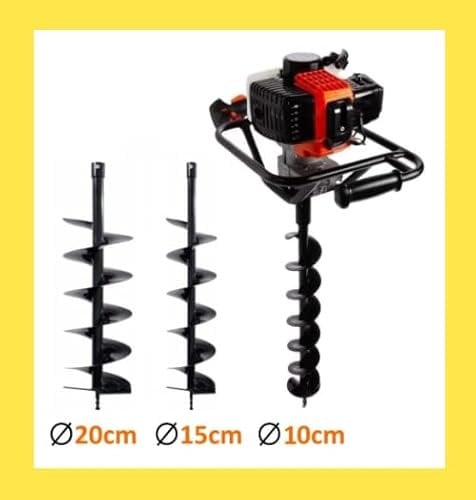 Mototrivella/Trivella a scoppio 52cc (51,7cc) Professionale + 3 Punte Elicoidali da Ø 10/15/20cm Colore Orange GrecoShop (Cod. 1898)