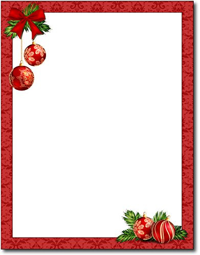 Red Christmas Bulbs Printable Letterhead Stationery Paper - 80 Sheets 8.5 x 11 Decorative Writing Paper - Xmas Ornament Letter Paper - 28lb Bond (105gsm) for Christmas Letters Invitations Cards