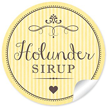 24 STICKER: Holunder Sirup 24 Edle Etiketten im Retro-Vintage-Style in zartem gelb mit Herz • Format 4 cm, rund, matt für selbst gemachten Holundersirup für Gastgeschenke, Geburtstage, Hochzeit