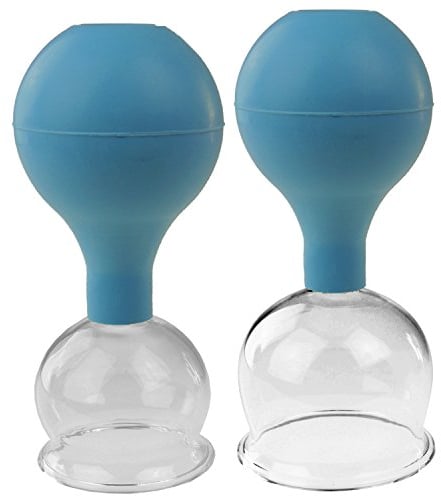 Pulox Schröpfgläser Set aus Echtglas mit Saugball - 2x Medizinisches Schröpfglas in Blau - 52mm, 62mm