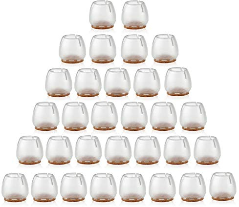 NUOLUX Chair Leg Caps Feet Pads Furniture Table Covers Floor Protectors Silicone Legs 32Pcs (Transparent+Brown)