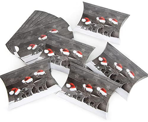 Logbuch-Verlag 50 kleine Weihnachtsschachteln weihnachtliche Schachtel 15 x 10,3 x 3 cm - Mini Verpackung zu Weihnachten Geschenkschachtel mit Rentieren grau rot weiß
