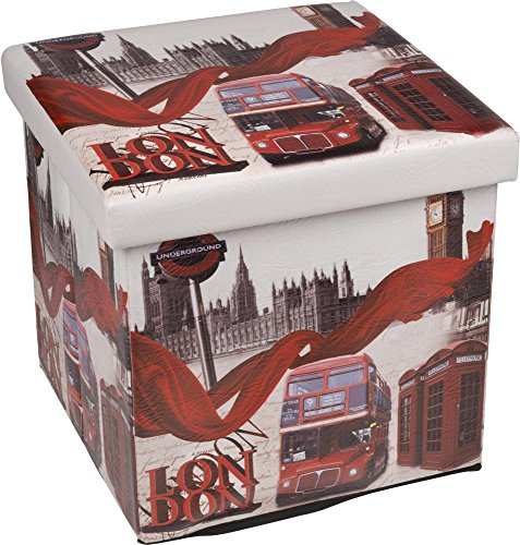 Warenhandel König Hocker Deckel Stauraum Box Polster Polsterhocker Klappbox Faltbox Sitz 38 cm (London Bus)