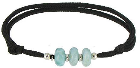 LES POULETTES BIJOUX - Bracciale Filo Nero e 3 Rondelle di Larimar e Due Perle Argento