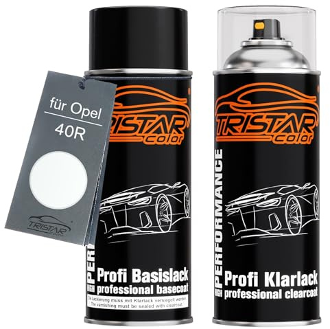 TRISTARcolor Autolack Set Spraydose für Opel 40R Schneeweiss + Klarlack | Olympic White, Set aus Basislack + Klarlack, Sprühdosen 400ml