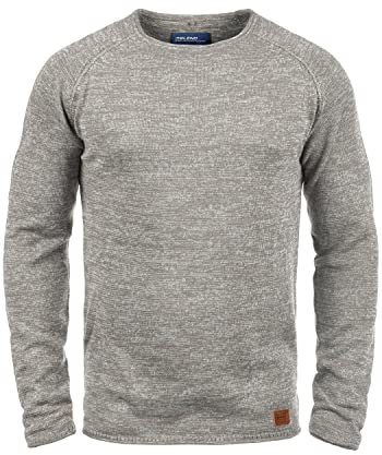 Blend BHDan Herren Strickpullover Feinstrick Pullover mit Rundhalsausschnitt Baumwollmischung Label-Patch Regular fit, Größe:XXL, Farbe:Zink Mix (70815)