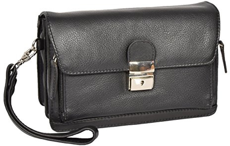 Mens Leather Wrist Bag Mobile Travel Cab Money Organiser Pouch HOL584 Black