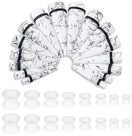 Crdifu 32pcs Oreille ¨¦tirement Kit Acrylique Cierges Bouchons de Silicone Tunnels Grandes Oreille Jauges Expander Piercing Bijoux (6-20mm)