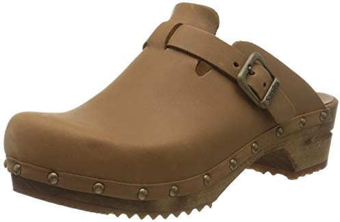 Sanita Kristel Offener Clogs | Original handgemacht | Leder-Holzclogs für Damen | Hellbraun | EU 40